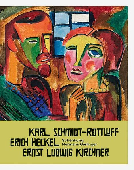 "Karl Schmidt-Rottluff, Erich Heckel, Schenkung Hermann Gerlinger, Ernst Ludwig Kirchner." Expressionistisches Gemälde zweier Personen.