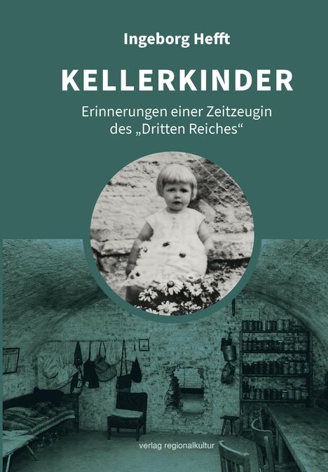 Ingeborg Hefft: KELLERKINDER, Erinnerungen einer Zeitzeugin des „Dritten Reiches“. Foto: Kind in Blümchenkleid vor Backsteinwand.