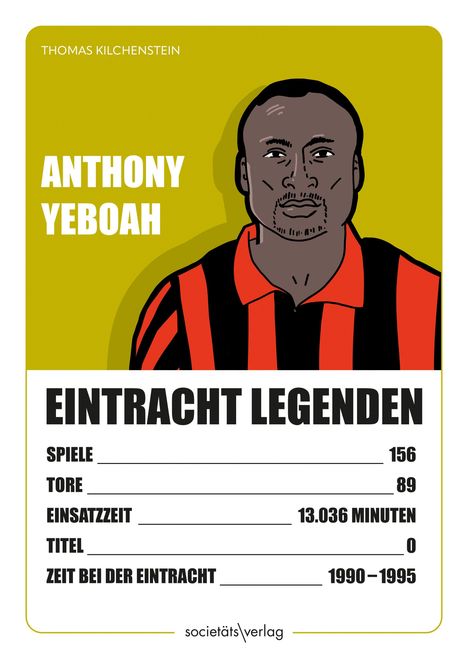Eintracht Legenden: Anthony Yeboah, Spiele 156, Tore 89, Einsatzzeit 13.036 Minuten, 1990–1995. Illustration des Spielers.