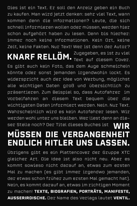 Rellöm Knarf: Wir müssen die Vergangenheit endlich Hitler uns lassen, Buch