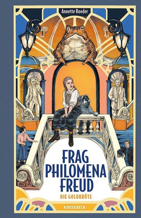 Text: "Frag Philomena Freud: Die Goldkröte" und "Annette Roeder" oben, "Knesebeck" unten. Illustration: Mädchen mit Hund.