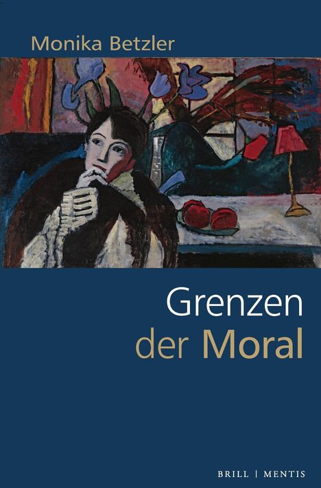 Monika Betzler, "Grenzen der Moral". Kunstvolle, abstrakte Illustration einer nachdenklichen Person in bunten Farben.