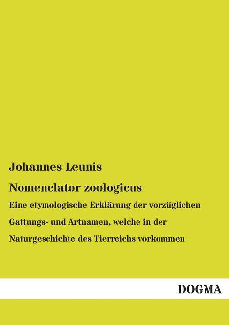 Johannes Leunis: Nomenclator zoologicus, Buch