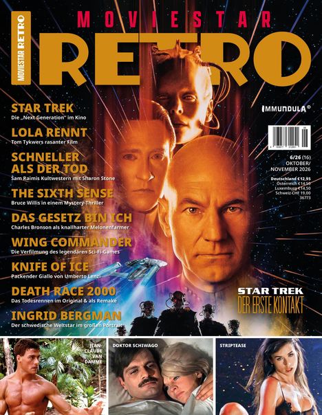 Magazin-Cover mit Texten über Filme wie "Star Trek", "Lola rennt", "The Sixth Sense" und mehr, mit Sci-Fi-Thema.