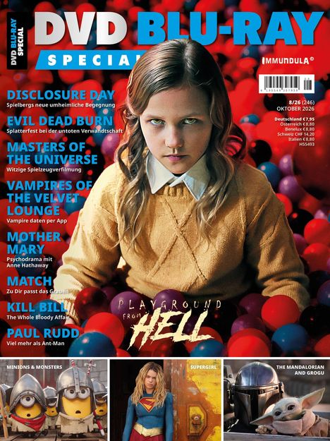 DVD BLU-RAY SPECIAL. Disclosure Day, Evil Dead Burn, Masters of the Universe. Mädchen mit ernster Miene in einem Bällebad.