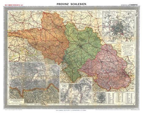 Friedrich Handtke: Historische Karte: Provinz SCHLESIEN im Deutschen Reich - um 1910 [gerollt], Karten