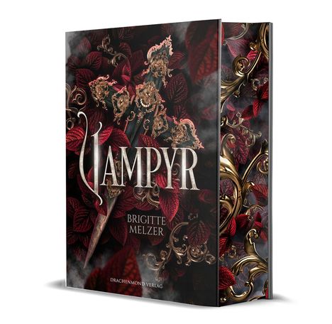 "Vampyr", Brigitte Melzer, Drachenmond Verlag. Rote Blätter, goldene Ornamente, stimmungsvoll und mystisch gestaltet.