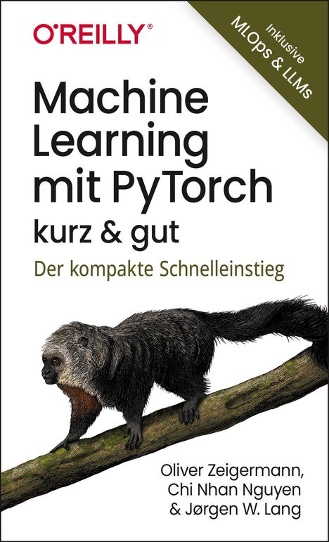 Maschine Learning mit PyTorch, inkl. MLOps & LLMs. Illustration eines Affen auf einem Ast.