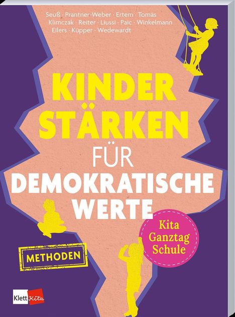"Kinder stärken für demokratische Werte". Illustrationen: Kinder schaukeln und spielen. Text: "Methoden".
