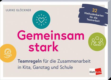„Gemeinsam stark. Teamregeln für Kita, Ganztag, Schule“. Illustration mit Herz- und Team-Icons.