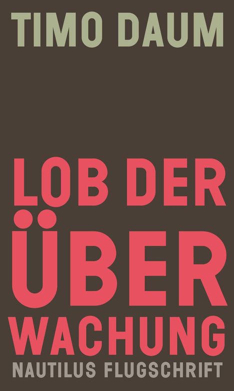 Schwarzer Hintergrund mit Text: "TIMO DAUM", "LOB DER ÜBERWACHUNG", "NAUTILUS FLUGSCHRIFT".