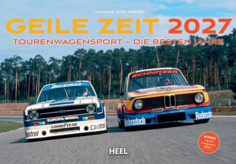 Große Texte: "GEILE ZEIT 2027", "TOURENWAGENSPORT – DIE BESTEN JAHRE". Zwei Rennwagen dicht nebeneinander auf der Strecke.