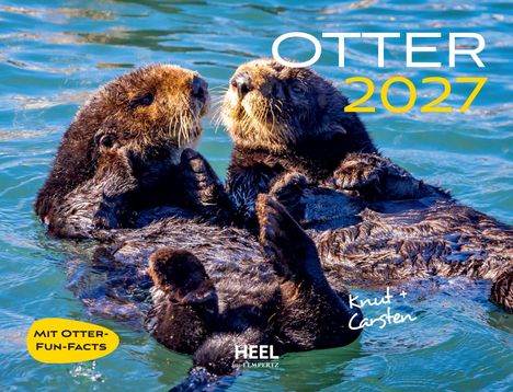 Text: "OTTER 2027", "MIT OTTER-FUN-FACTS", "Knut + Carsten". Zwei Otter schwimmen im Wasser und halten sich fest.