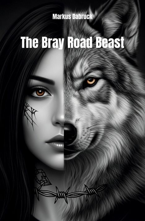 „Markus Dabruck“, „The Bray Road Beast“. Eine Illustration: Halb Mensch, halb Wolf, mit Stacheldraht-Tattoo.