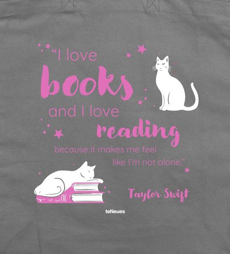 „I love books and I love reading because it makes me feel like I'm not alone.“ - Taylor Swift. Zwei weiße Katzen.