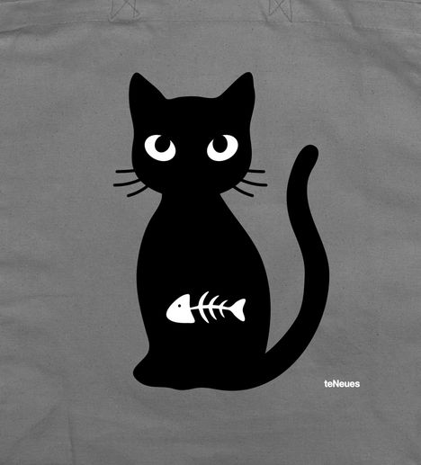 Der Text "teNeues" links unten. Illustration: Eine schwarze Katze mit Fischgräte innen auf grauem Hintergrund.
