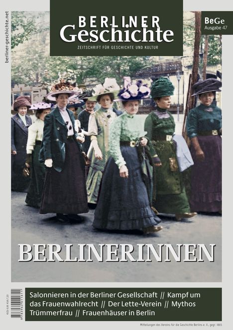 Zeitschrift "Berliner Geschichte", Ausgabe 47. Titel "Berlinerinnen". Viele Frauen in eleganter Kleidung und Hüten.