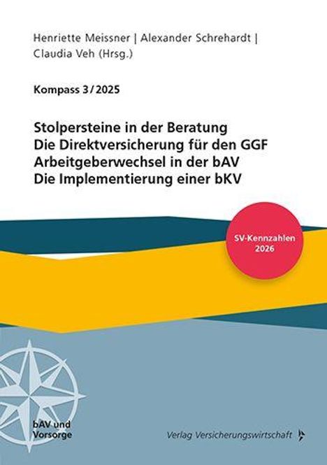 Text oben: Namen der Herausgeber. Titel: Kompass 3/2025. Untertitel: Stolpersteine in der Beratung. Logo unten links.