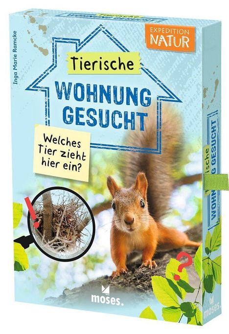 „Tierische Wohnung gesucht“ und „Welches Tier zieht hier ein?“ sind die Haupttexte. Ein Eichhörnchen im Vordergrund.
