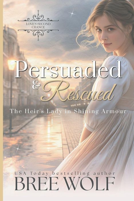 „Persuaded & Rescued“: Frau in altem Kleid, lächelt sanft, im Hintergrund ein malerischer Sonnenuntergang.