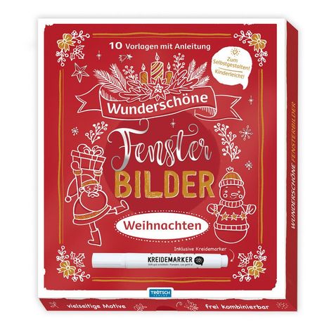 Trötsch Wunderschöne Fensterbilder mit Kreidemarker Mappe mit Vorlagen und Kreidemarker Weihnachten, Buch