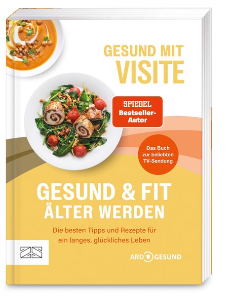 „GESUND MIT VISITE“, „SPIGEL Bestseller“, „GESUND & FIT ÄLTER WERDEN“, „ARD GESUND“. Ein Teller mit Salat, Logo unten.