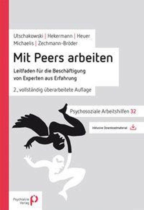 "Mit Peers arbeiten" von Utschakowski et al., Leitfaden für Experten, 2. Auflage. Illustration von zwei stilisierten Händen.