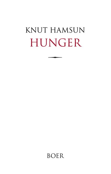 Text: Knut Hamsun, Hunger, BOER. Darstellung eines schlichten Buchcovers mit weißem Hintergrund.
