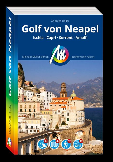 „Golf von Neapel“, darunter „Ischia · Capri · Sorrent · Amalfi“. Buchcover mit Küstenlandschaft und Kirche.