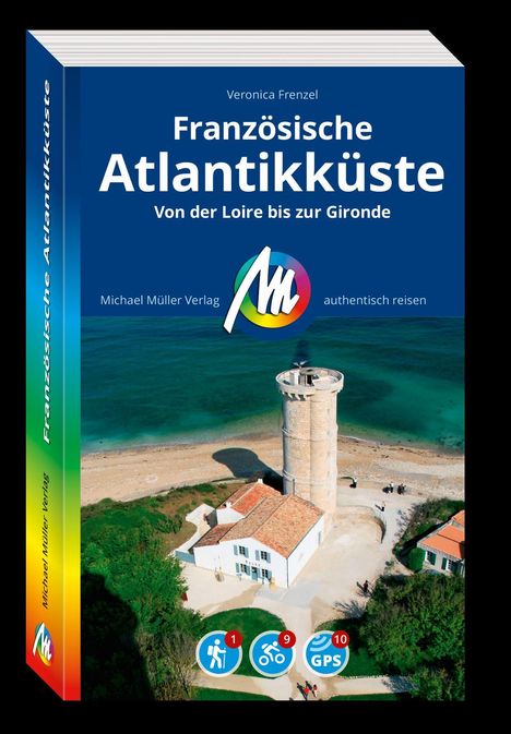 „Französische Atlantikküste. Von der Loire bis zur Gironde“ oben. Unten ein Turm bei blauem Meer.