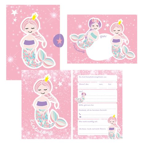 Lisa Wirth: 12 Glitzer Einladungskarten Meerjungfrau zum Geburtstag für Mädchen inkl. Umschläge | rosa glitzernde Geburtstagseinladungen für Kinder |, Diverse