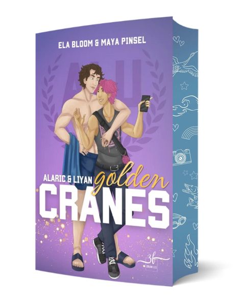 Buchtitel: "Golden Cranes". Autoren: Ela Bloom & Maya Pinsel. Illustration: Zwei Personen, eine umarmt die andere, beide lächelnd.