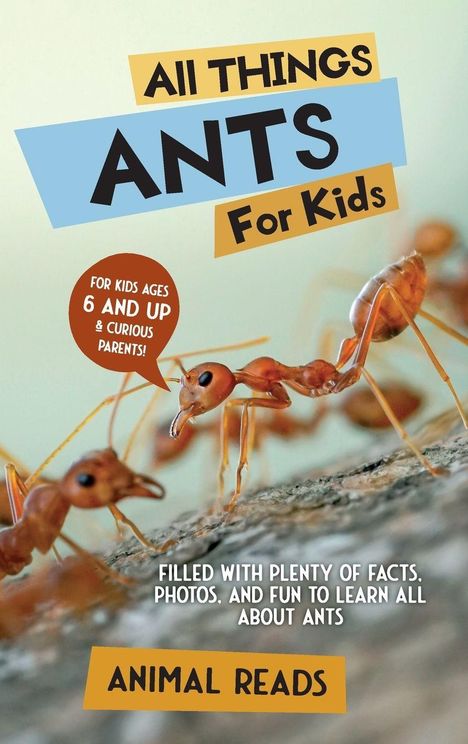 „All Things Ants For Kids“; für Kinder ab 6 Jahren; „Animal Reads“. Ameisen krabbeln auf rauem Untergrund.