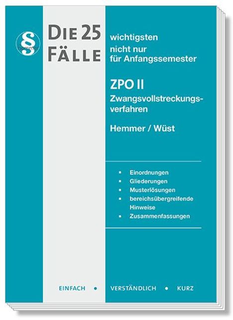 Karl-Edmund Hemmer: Hemmer, K: 25 wichtigsten Fälle ZPO II, Buch
