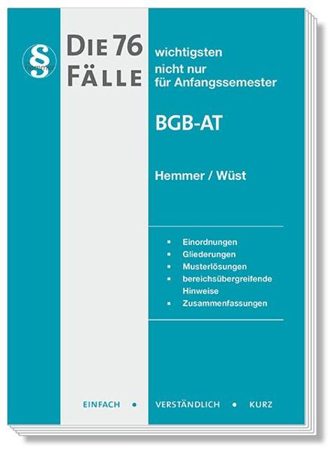 Karl-Edmund Hemmer: Hemmer, K: 76 wichtigsten Fälle - BGB AT, Buch