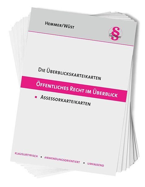 "Öffentliches Recht im Überblick" auf Übersichtskarteikarten, rosa Designelemente, Logo oben rechts.