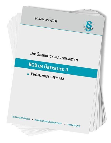 „Die Überblickskarteikarten: BGB im Überblick II, Prüfungsschemata.“ Logo oben rechts, schlichtes Design.