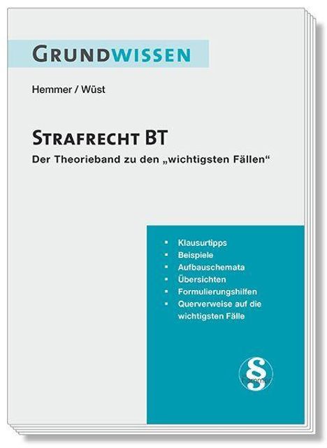 Text: "Grundwissen, Strafrecht BT, Der Theoriebband zu den ‚wichtigsten Fällen’. Klausurtipps, Beispiele…" Ein Buchcover.