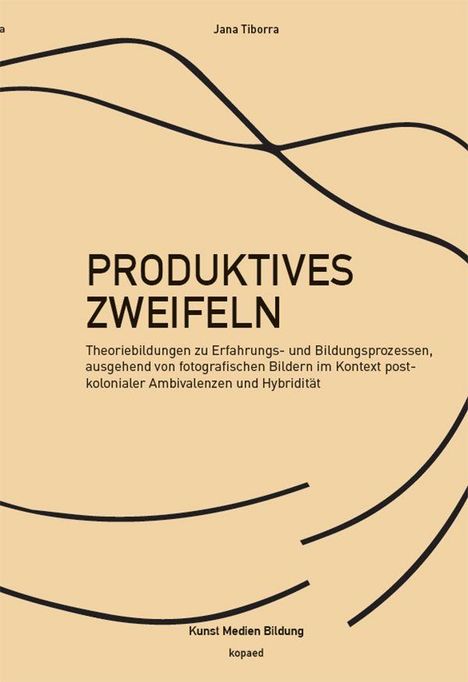 Text: "PRODUKTIVES ZWEIFELN" und "Jana Tiborra". Schwarze Linien auf beige Hintergrund, minimalistisches Design.