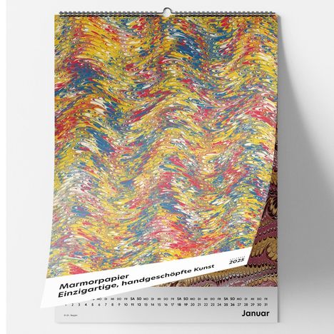 Marmorpapier - Einzigartige, handgeschöpfte Kunst. Wandkalender 2025, Kalender