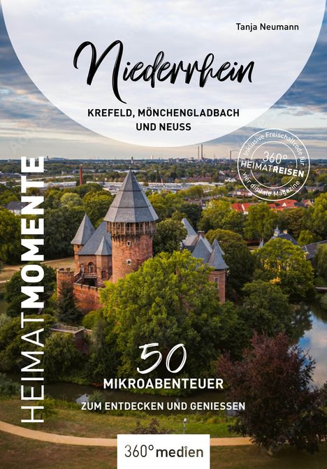 "Niederrhein: Krefeld, Mönchengladbach und Neuss." "Heimatmomente: 50 Mikroabenteuer." 

Ein altes Schloss umgeben von Bäumen.
