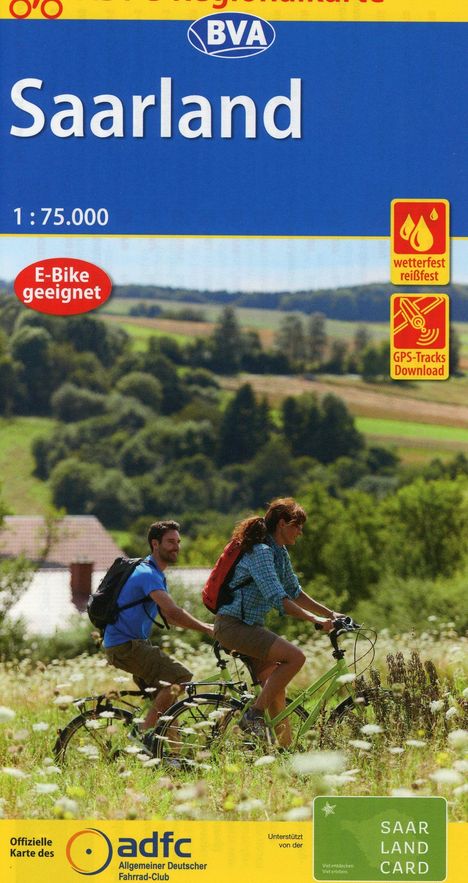 ADFC-Regionalkarte Saarland, 1:75.000, mit Tagestourenvorschlägen, reiß- und wetterfest, E-Bike-geeignet, GPS-Tracks Download, Karten