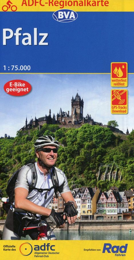 ADFC-Regionalkarte Pfalz, 1:75.000, mit Tagestourenvorschlägen, reiß- und wetterfest, E-Bike-geeignet, GPS-Tracks Download, Karten