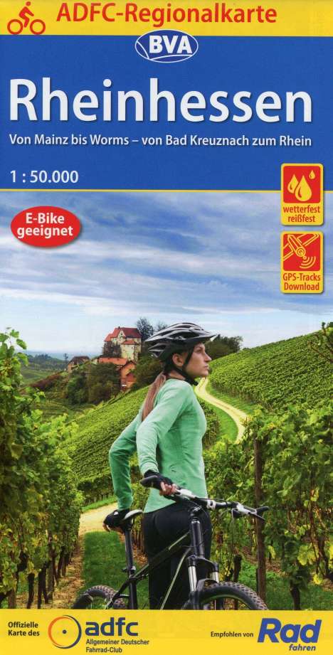 ADFC-Regionalkarte Rheinhessen, 1:50.000, mit Tagestourenvorschlägen, reiß- und wetterfest, E-Bike-geeignet, GPS-Tracks Download, Karten