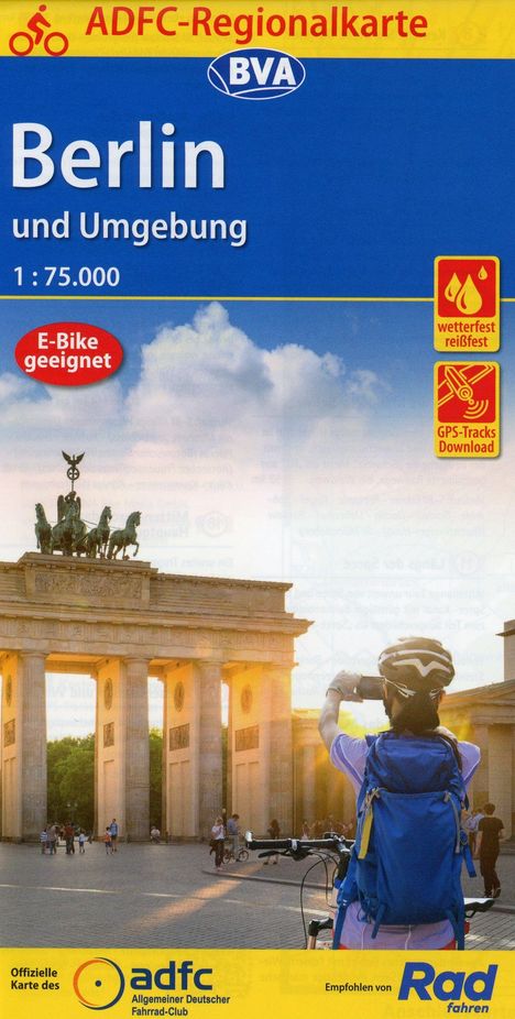 ADFC-Regionalkarte Berlin und Umgebung, 1:75.000, mit Tagestourenvorschlägen, reiß- und wetterfest, E-Bike-geeignet, mit Knotenpunkten, GPS-Tracks Download, Karten