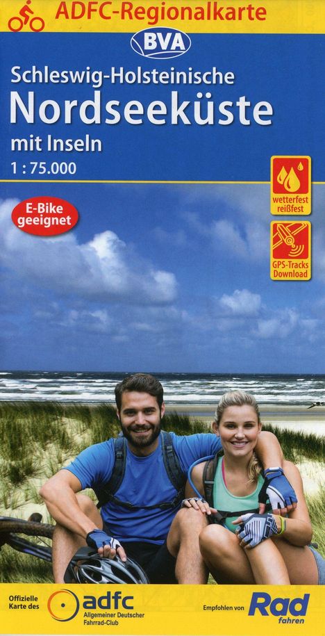 ADFC-Regionalkarte Schleswig-Holsteinische Nordseeküste mit Inseln, 1:75.000, mit Tagestourenvorschlägen, reiß- und wetterfest, E-Bike-geeignet, GPS-Tracks Download, Karten