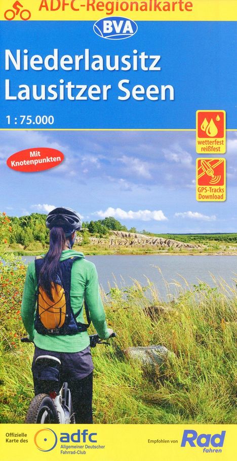 ADFC-Regionalkarte Niederlausitz Lausitzer Seen, 1:75.000, mit Tagestourenvorschlägen, reiß- und wetterfest, E-Bike-geeignet, mit Knotenpunkten, GPS-Tracks Download, Karten