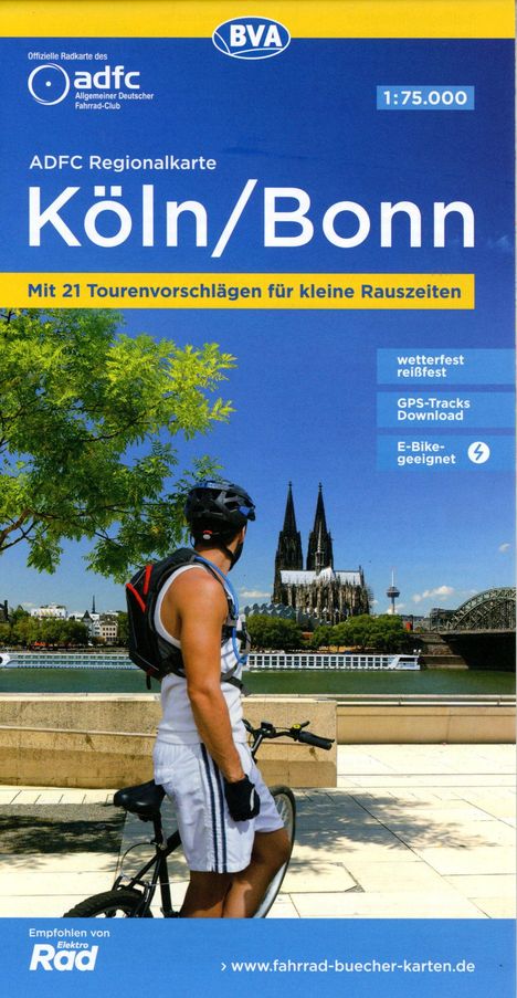 ADFC-Regionalkarte Köln/Bonn, 1:75.000, mit Tagestourenvorschlägen, reiß- und wetterfest, E-Bike-geeignet, mit Knotenpunkten, GPS-Tracks-Download, Karten