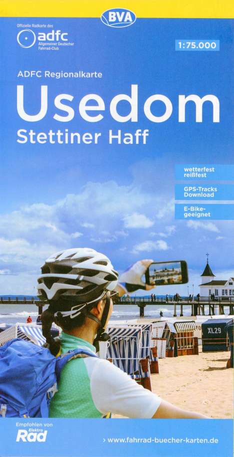 ADFC-Regionalkarte Usedom Stettiner Haff, 1:75.000, mit Tagestourenvorschlägen, reiß- und wetterfest, E-Bike-geeignet, GPS-Tracks Download, Karten