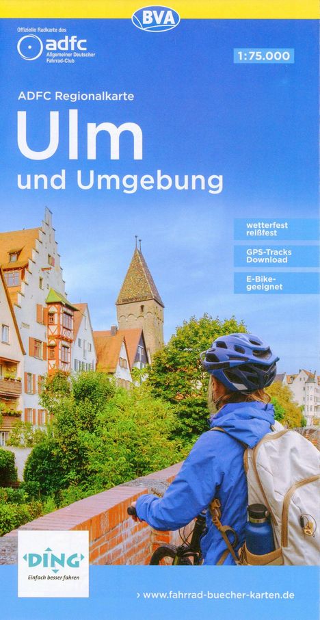 ADFC-Regionalkarte Ulm und Umgebung, 1:75.000, mit Tagestourenvorschlägen, reiß- und wetterfest, E-Bike-geeignet, GPS-Tracks-Download, Karten